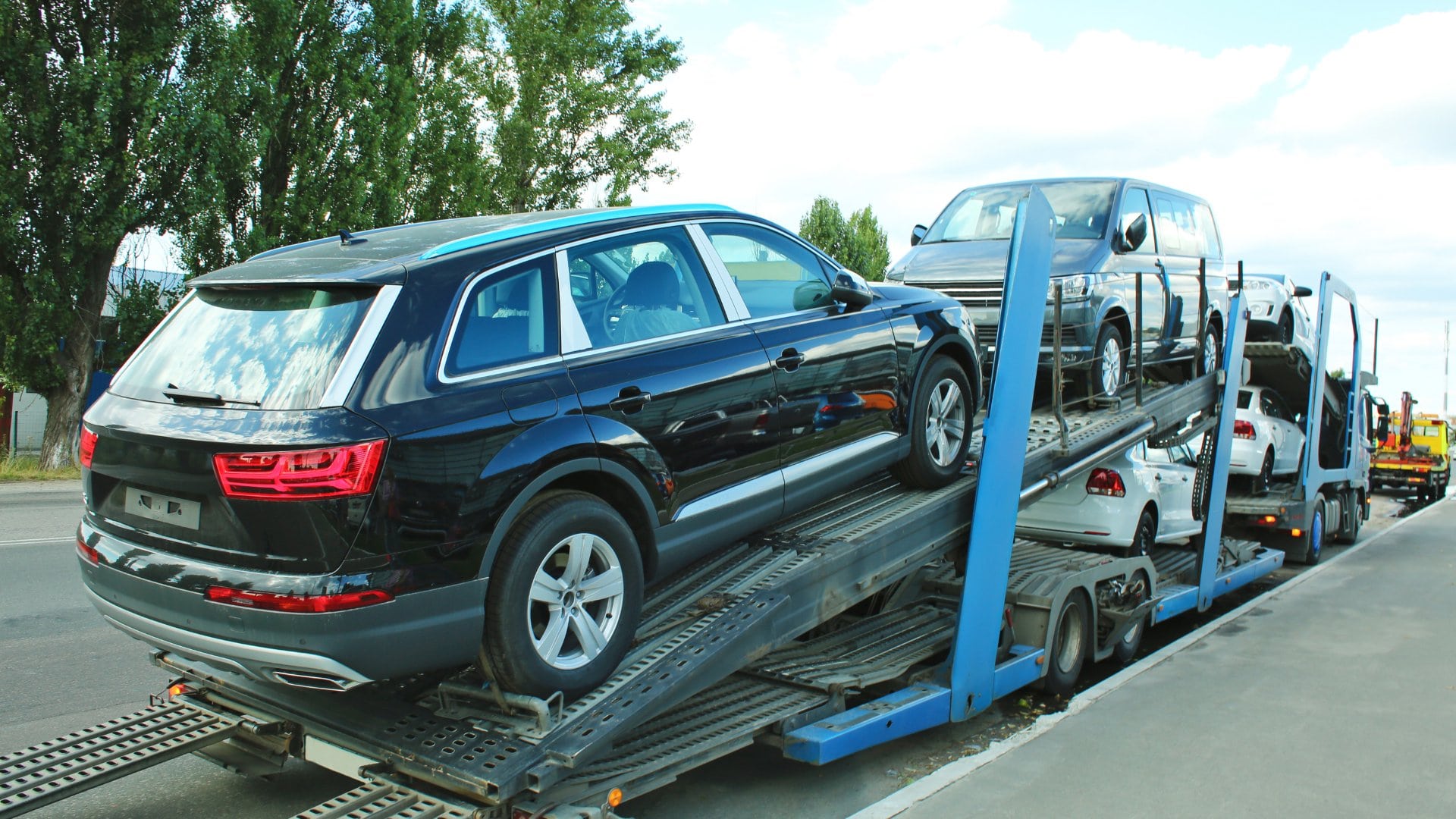 Bisarca carica di automobili per trasporto